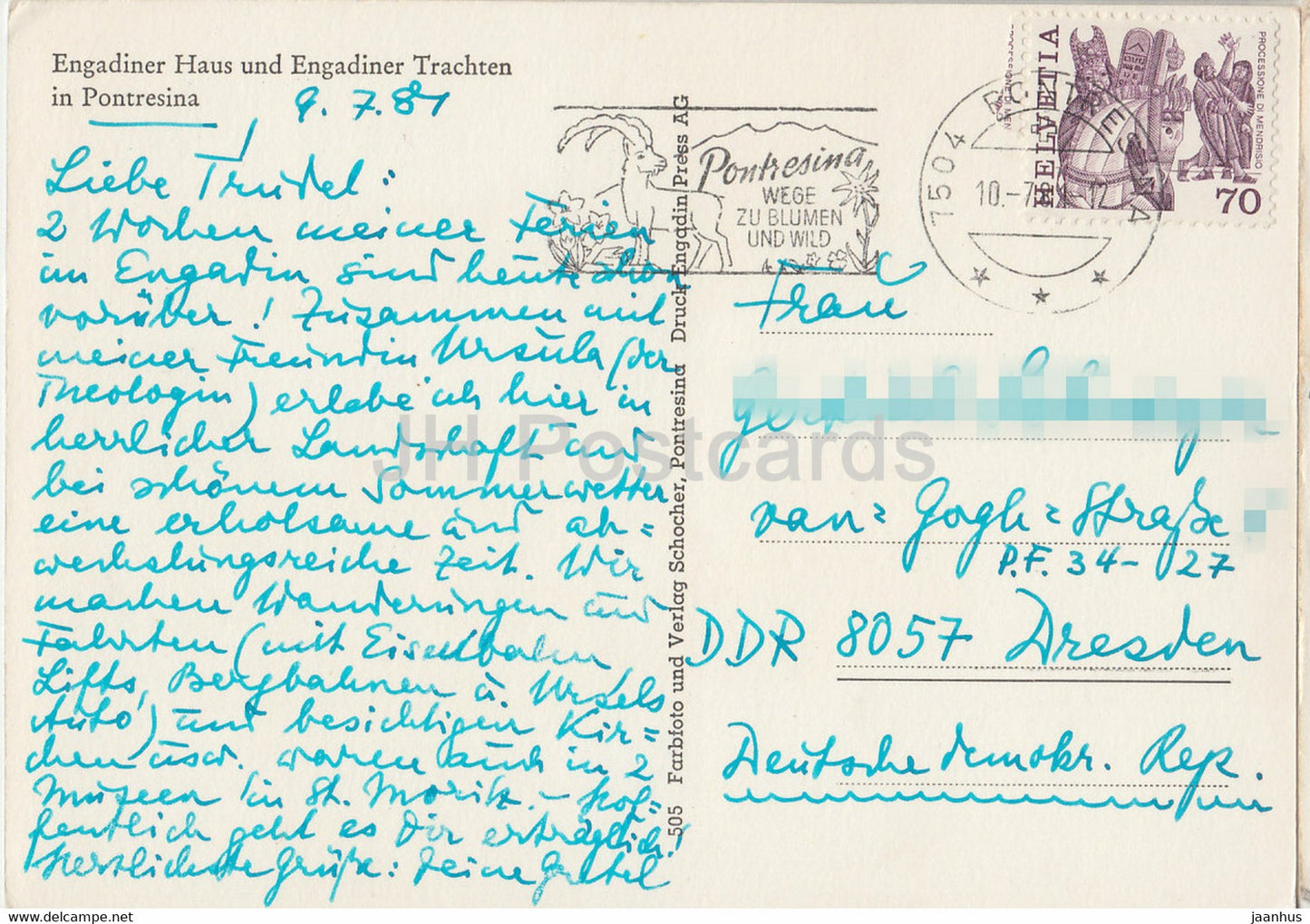 Engadiner Haus und Engadiner Trachten in Pontresina - Schweizer Volkstrachten - 1981 - Schweiz - gebraucht