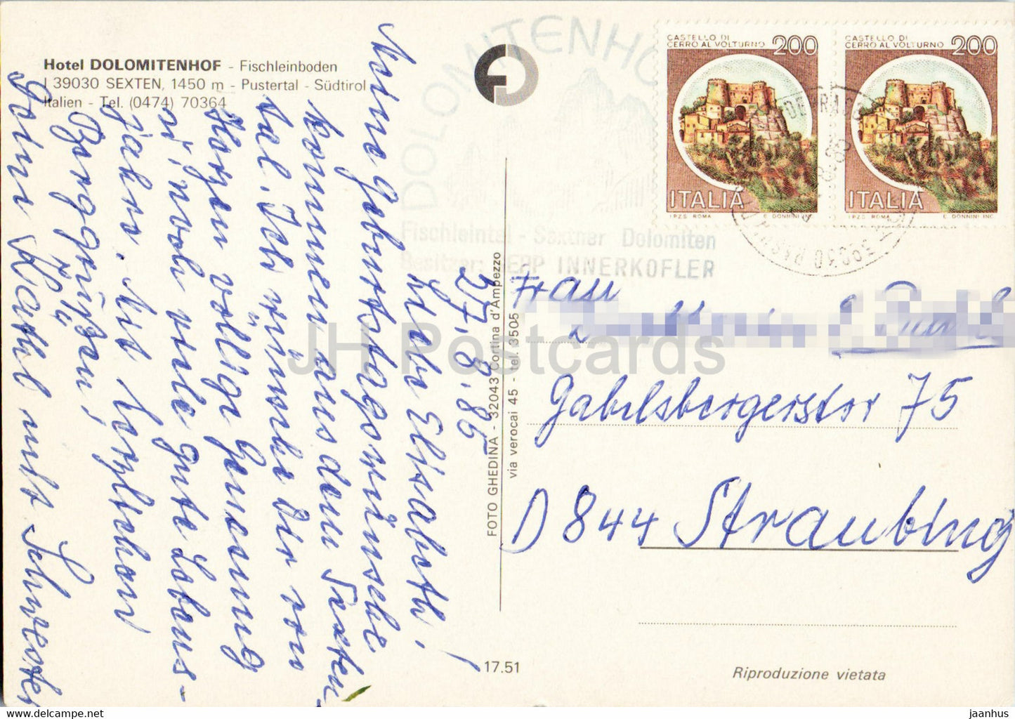 Hotel Dolomitenhof - Fischleinboden - Sexten - Pustertal - 1985 - Italien - gebraucht