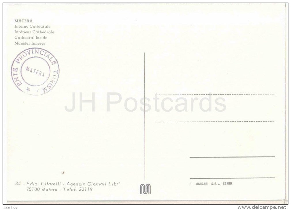 Interno Cattedrale - Cathedral inside - Matera - Basilicata - 34 - Italia - Italy - unused - JH Postcards