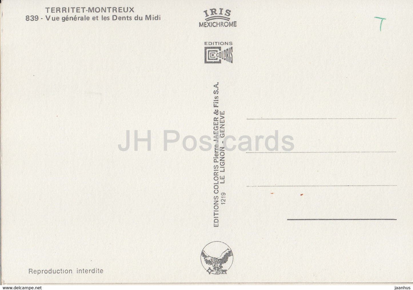 Territet Montreux - Vue Générale et les Dents du Midi - 839 - Suisse - inutilisé