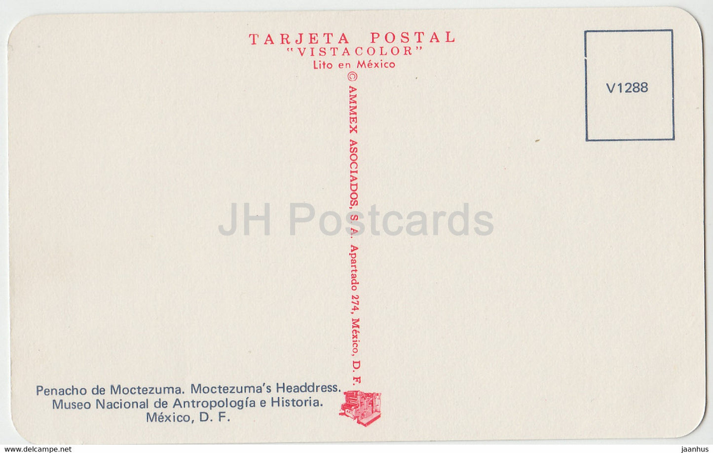 Penacho de Moctezuma - Coiffe de Moctezuma - Museo National de Antropologia e Historia - Mexique - inutilisé