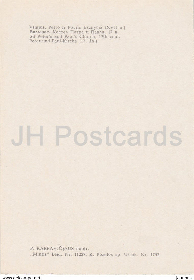 Vilnius – SS-Peter-und-Paul-Kirche – Litauen UdSSR – unbenutzt