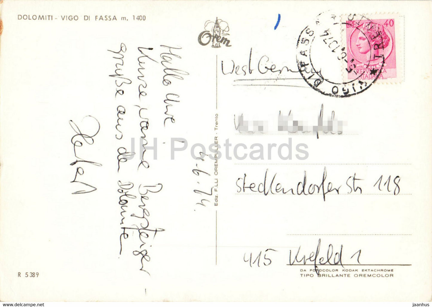 Dolomiti - Vigo di Fassa 1400 m - 1974 - Italy - used