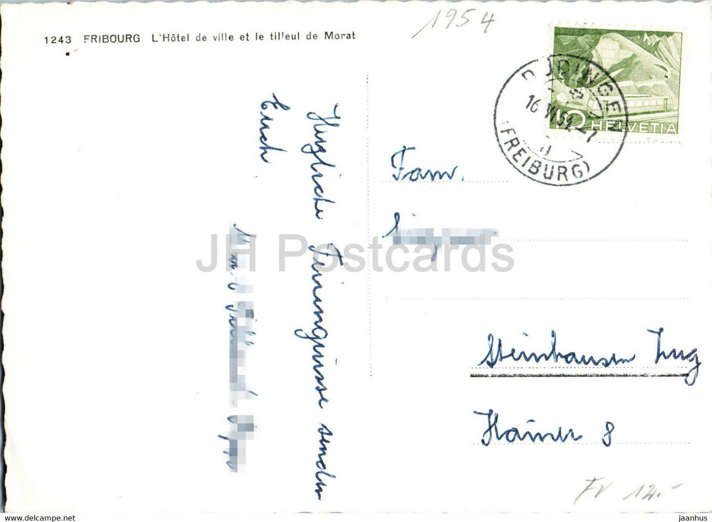 Fribourg - L'Hôtel de ville et le tilleul de Morat - mairie - voiture Volkswagen - carte postale ancienne - Suisse - occasion