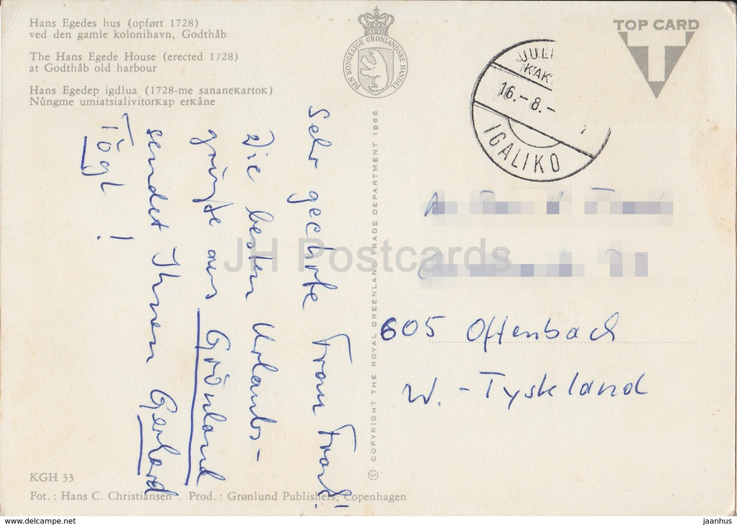 Das Hans-Egede-Haus 1728 am alten Hafen von Godthab – KGH 33 – 1966 – Grönland – genutzt