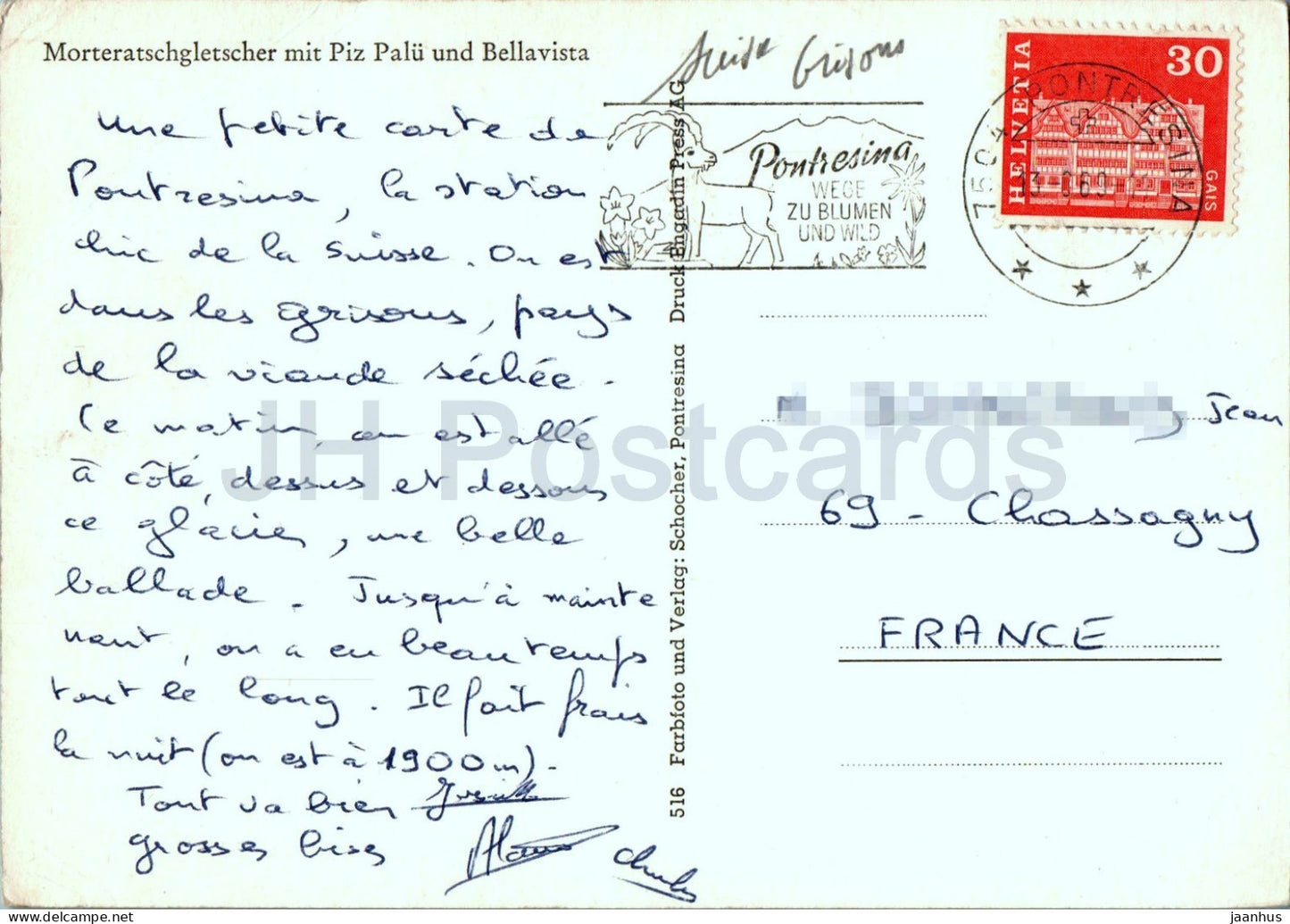 Morteratschgletscher mit Piz Palu und Bellavista - 516 - 1969 - Switzerland - used