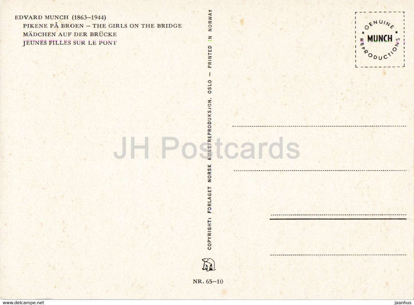Gemälde von Edvard Munch – Mädchen auf der Brücke – Mädchen auf der Brücke – 1 – norwegische Kunst – Norwegen – unbenutzt