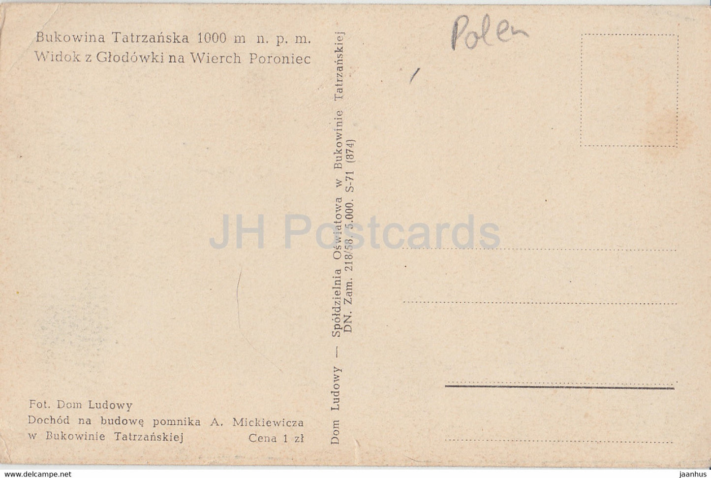 Bukowina Tatrzanska 1000 m - Widok z Glodowki na Wierch Poroniec - old postcard - Poland - used