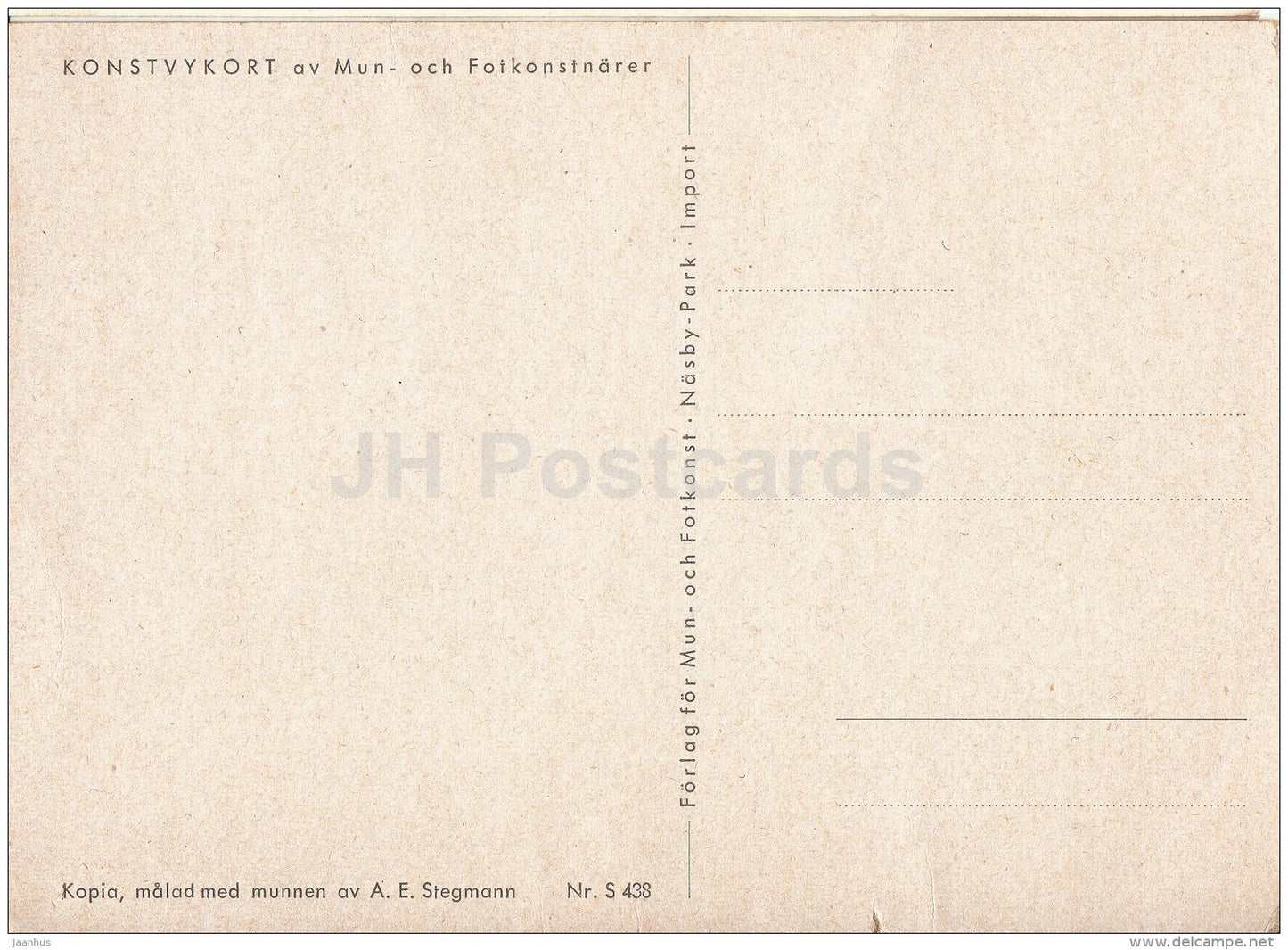 Christmas Greeting Card by E. Stegmann - Nativity - religion - 438 - Sweden - unused - JH Postcards