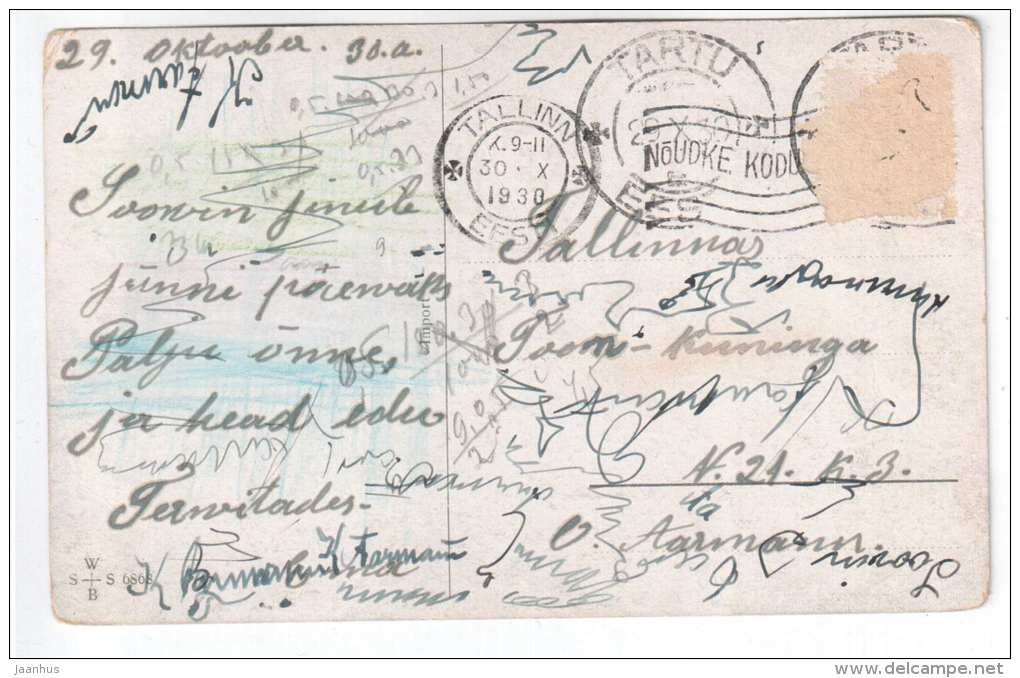 illustration - farmhouse , birch trees - WSSB 6868 - old postcard - circulated in Estonia 1930 , Tartu Tallinn - used - JH Postcards