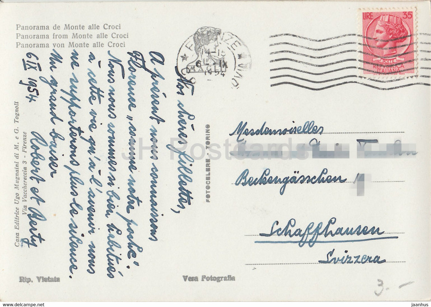 Firenze - Florence - Panorama da Monte alle Croci - 91 - carte postale ancienne - 1954 - Italie - utilisé