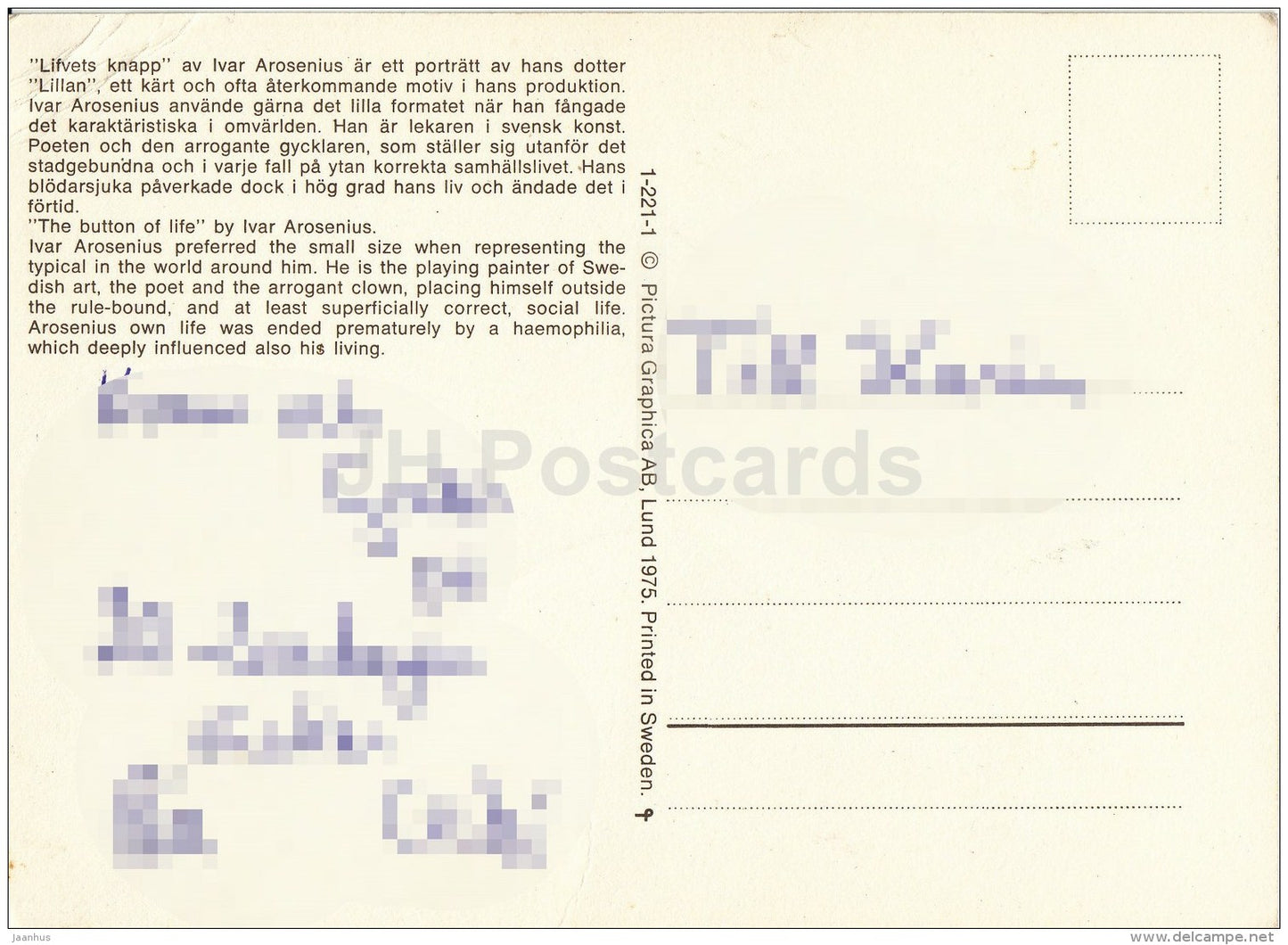 illustration by Ivar Arosenius - The Button of Life - child - Sweden - used - JH Postcards