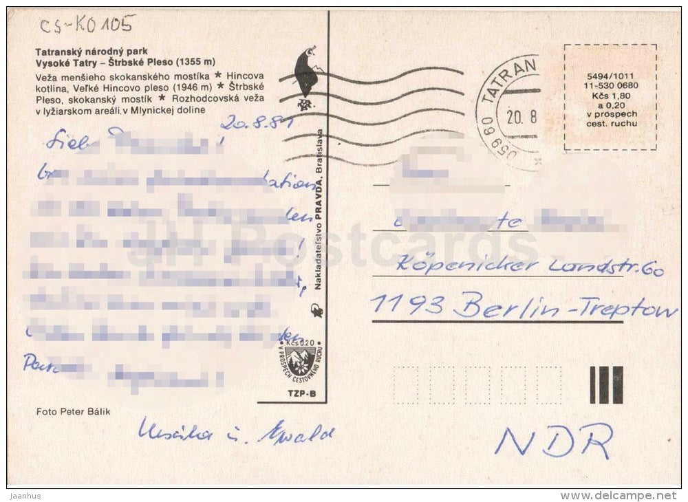 Ski jumping hill - Velke Hincovo - Vysoke Tatry - High Tatras - Czechoslovakia - Slovakia - used - JH Postcards