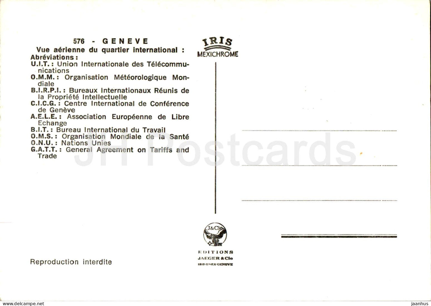 Geneve - Genève - Vue aerienne du quartier international - 576 - Suisse - inutilisé
