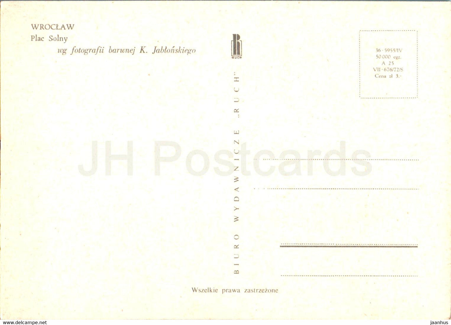 Wroclaw - Plac Solny - Solny square - 36-5955 - Poland - unused