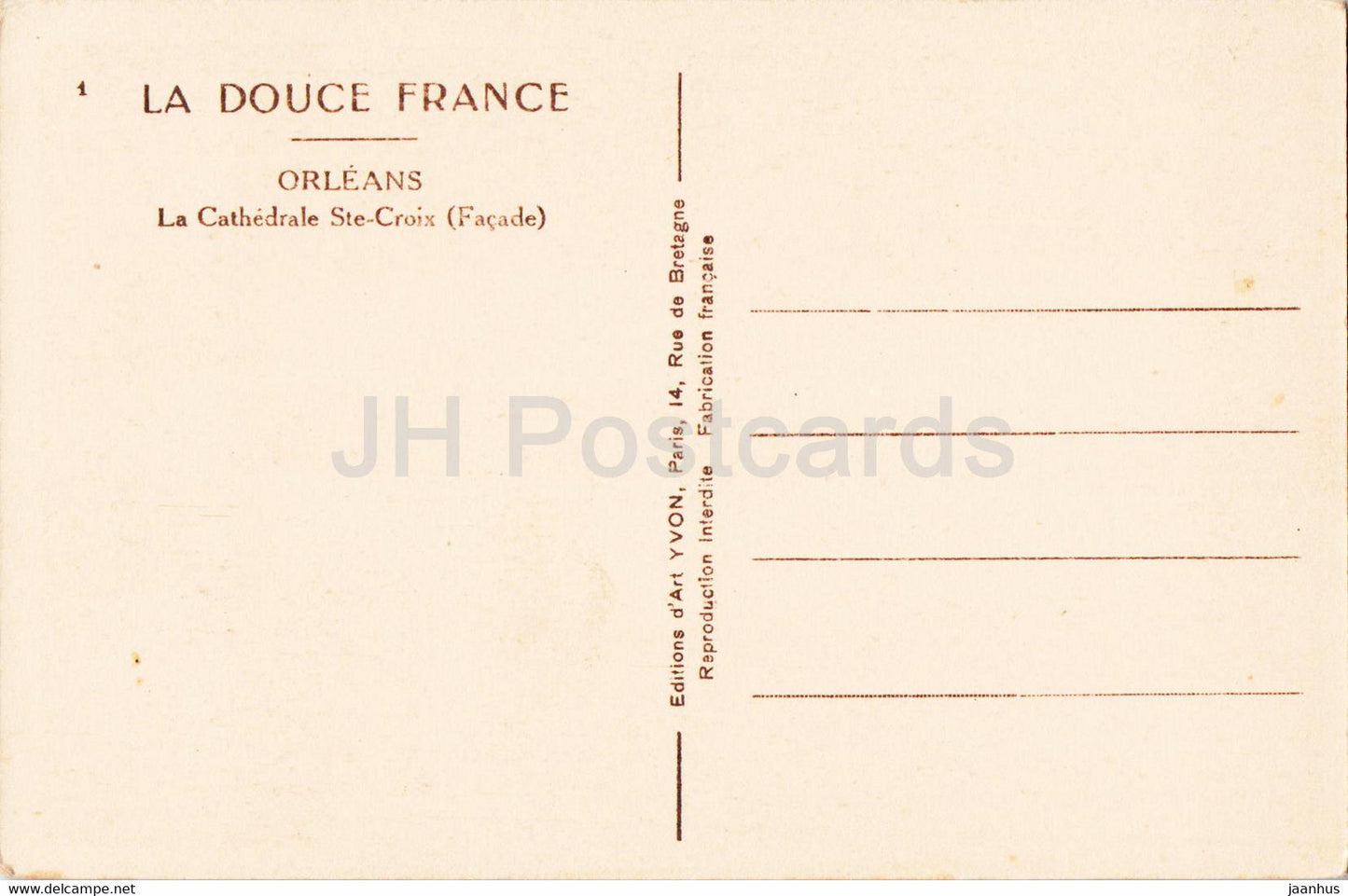 Orleans - La Cathedrale Ste Croix - Facade - La Douce France - cathedral - 1 - old postcard - France - unused