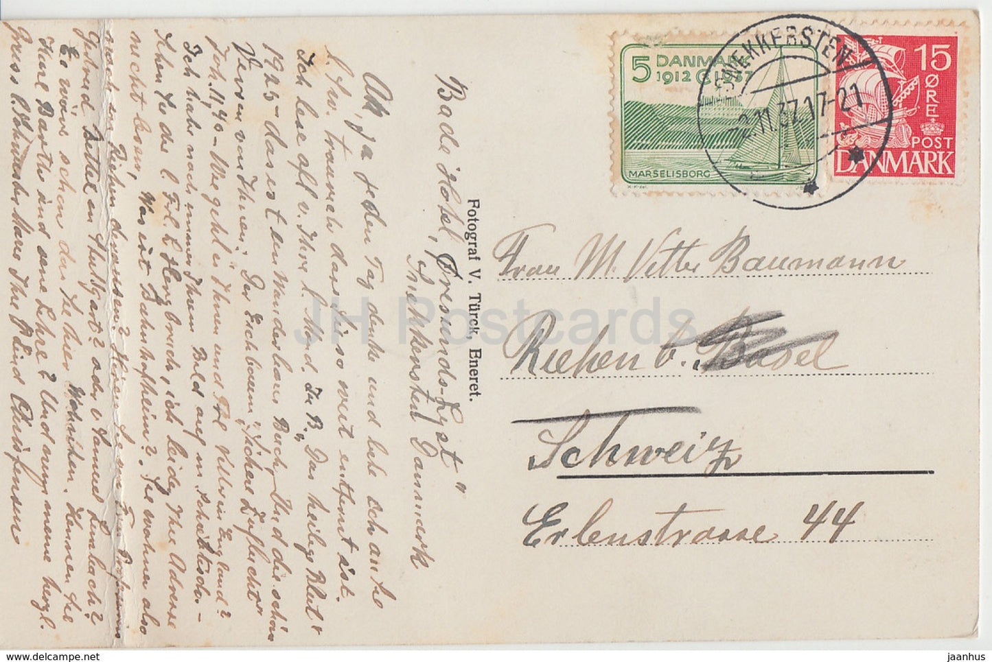 Bade Hotel Pension Oresunds Lyst – Egen Strandpark – alter Bus – alte Postkarte – 1937 – Dänemark – gebraucht