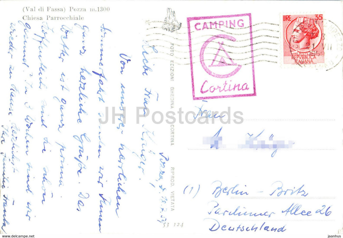 Val di Fassa - Pozza - Chiesa Parrocchiale - church - 1959 - old postcard - Italy - used