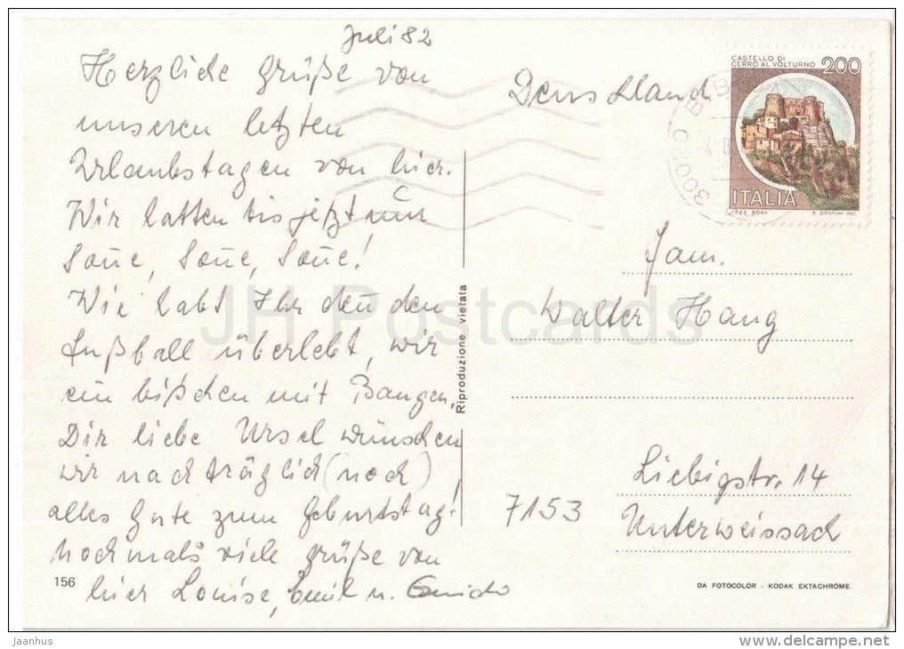 beach - Bibione - Veneto - DL 19 - Italia - Italy - sent from Italy Bibione to Germany 1982 - JH Postcards