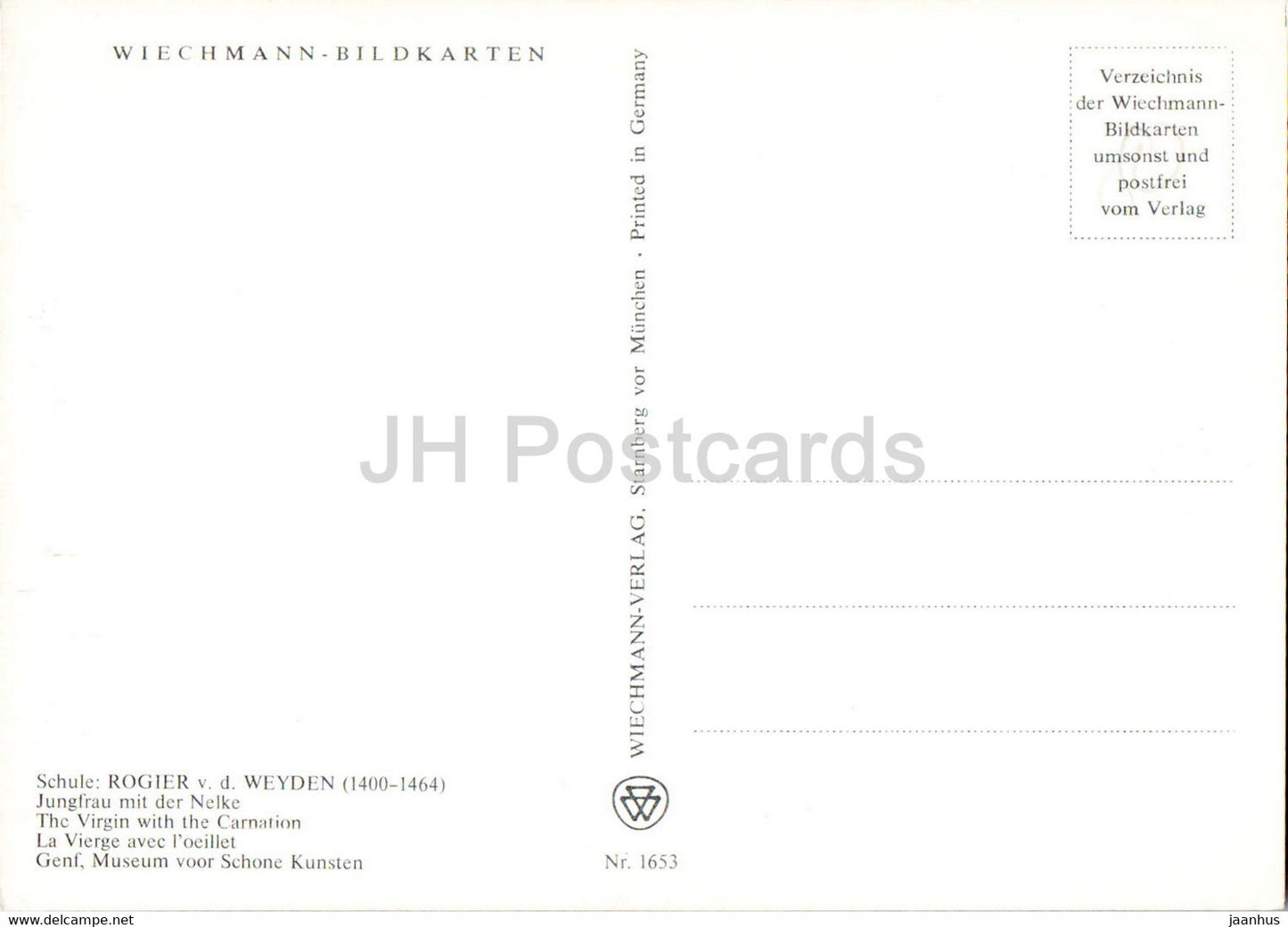 Gemälde von Rogier van der Weyden – Jungfrau mit der Nelke – Die Jungfrau mit Nelke – Flämische Kunst – Deutschland – unbenutzt