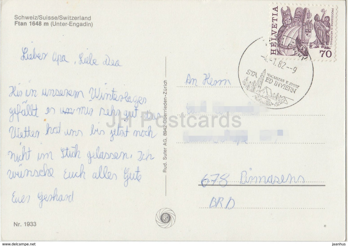 Ftan 1648 m - Unter-Engandin - multiview - 1933 - Suisse - 1982 - occasion