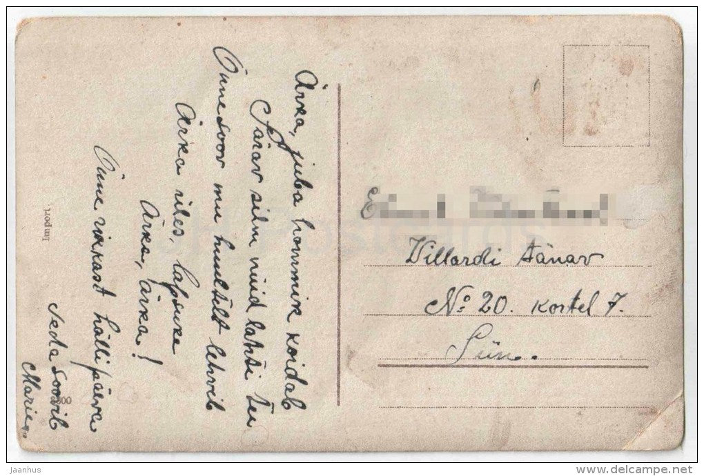 illustration - doves - birds - heart - flowers - 2300 - old postcard - circulated in Estonia - JH Postcards