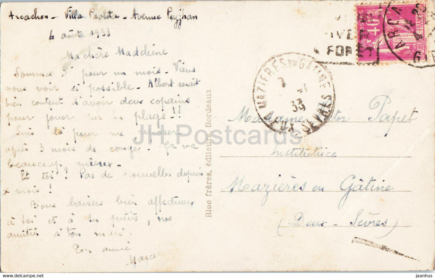 Arcachon - Route de la Corniche - 12 - old postcard - 1933 - France - used