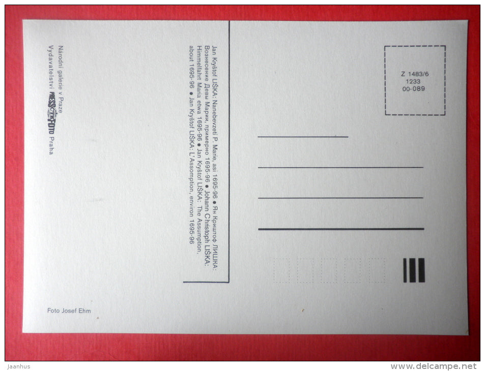 Painting by Jan Krystof Liska - The Assumption , about 1695-96 - czech art - unused - JH Postcards