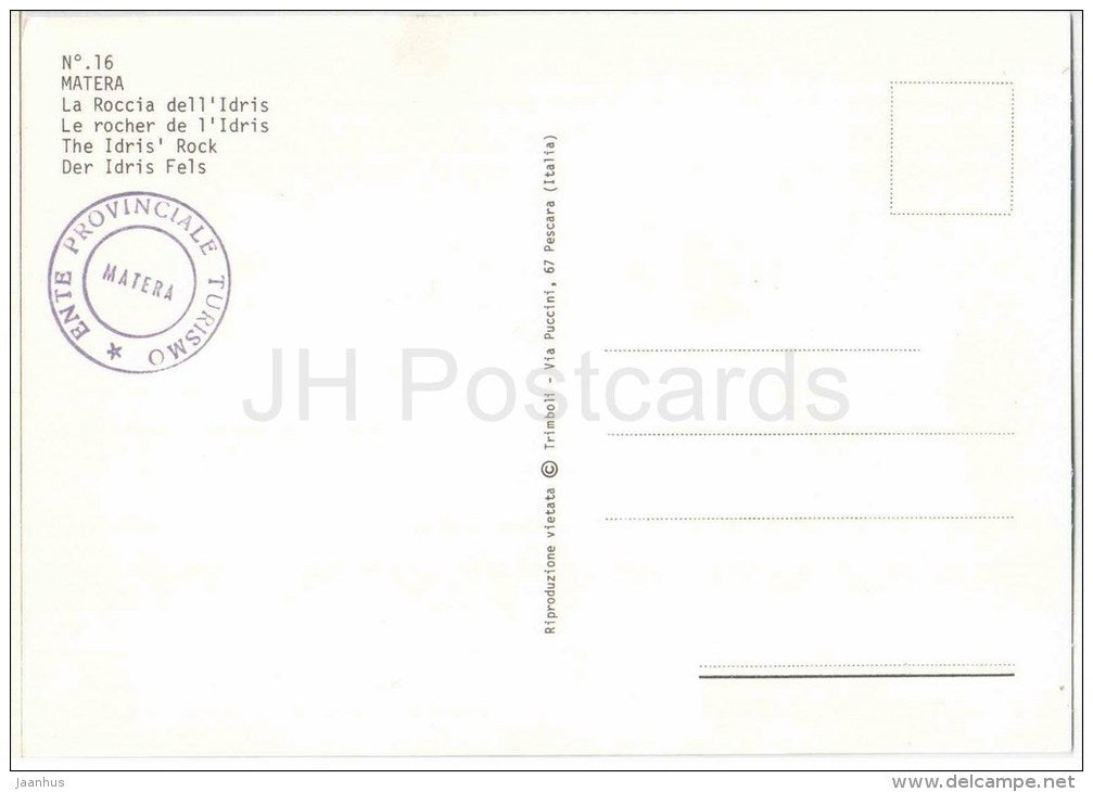La Roccia dell`Idris - The Rock of Idris - Matera - Basilicata - 16 - Italia - Italy - unused - JH Postcards
