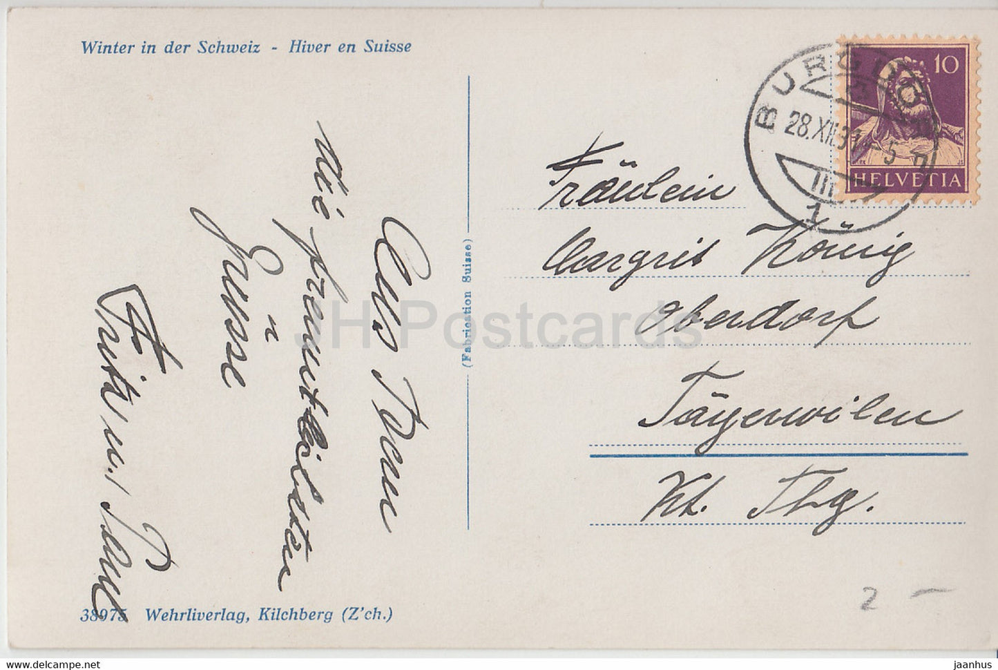 Winter in der Schweiz - Hiver en Suisse - old postcard - Switzerland - 1931 - used