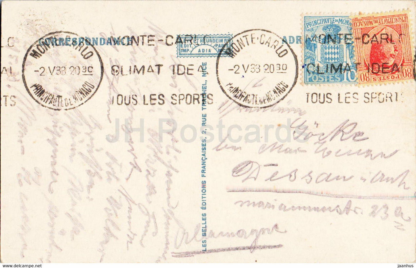 Nice - Le Jardin Albert Ier - La Fontaine des Tritons et le Casino de la Jetee 160 - old postcard - 1933 - France - used