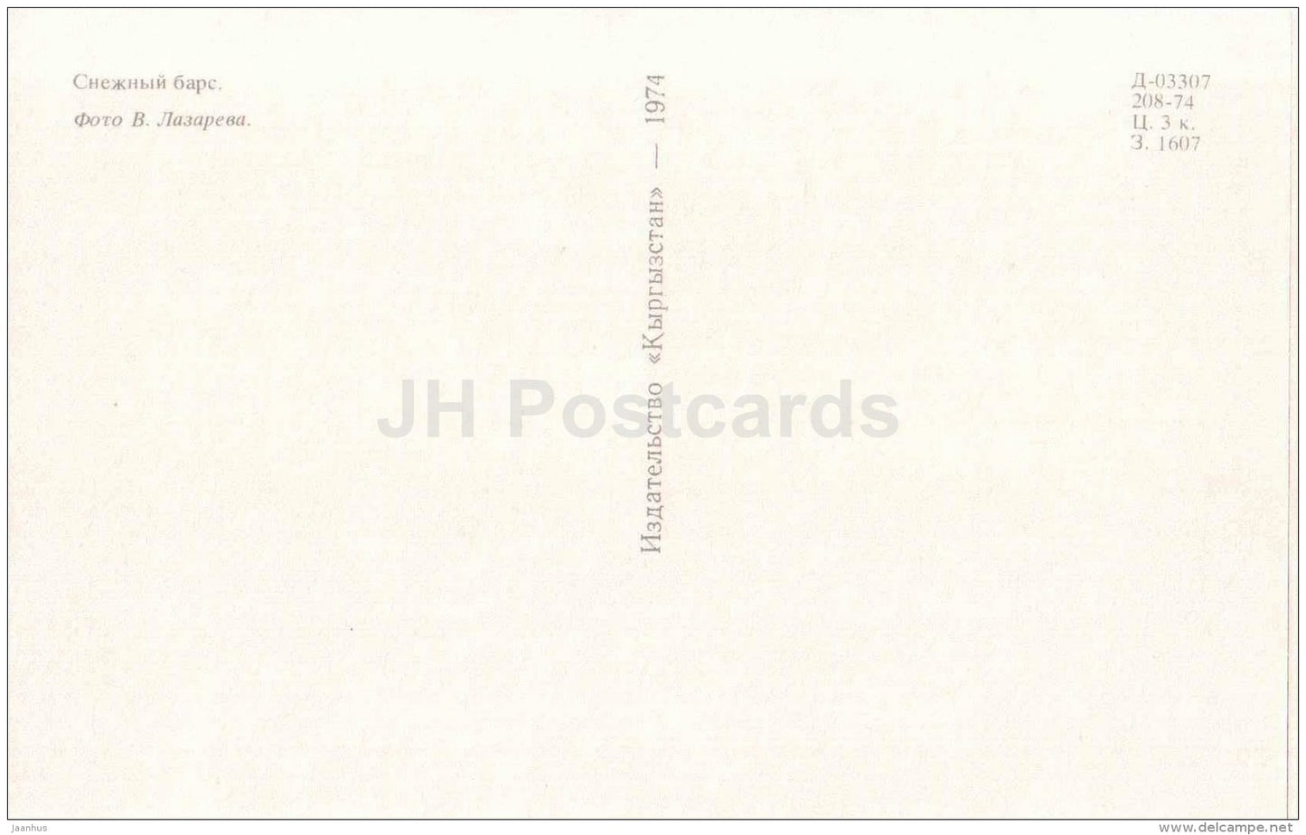 Snow leopard - Panthera uncia - 1974 - Kyrgyzstan USSR - unused - JH Postcards