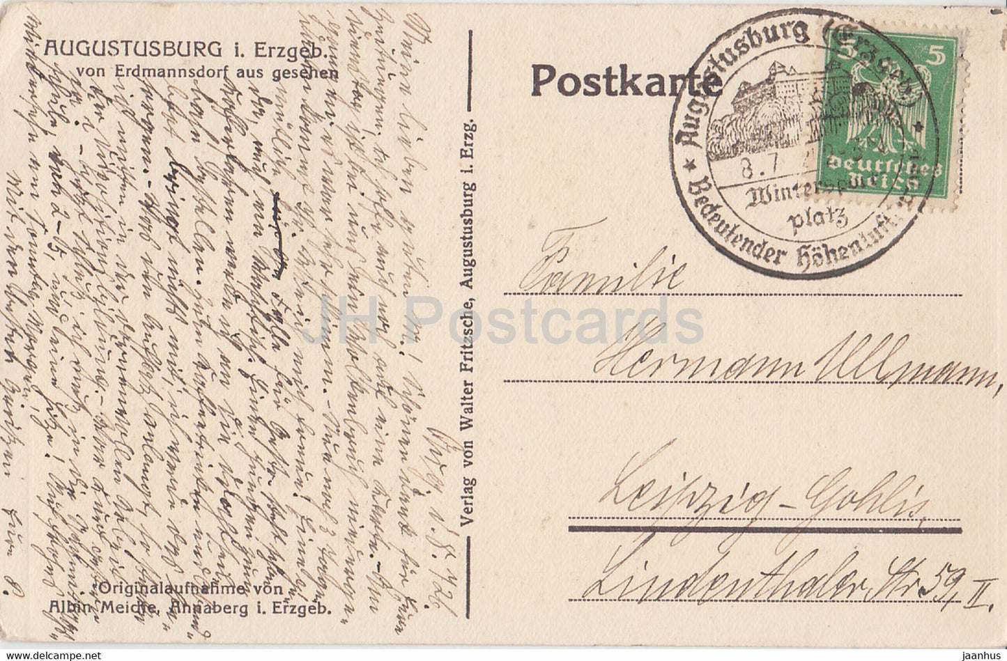 Augustusburg i Erzgeb - von Erdmannsdorf aus gesehen - old postcard - 1926 - Germany - used