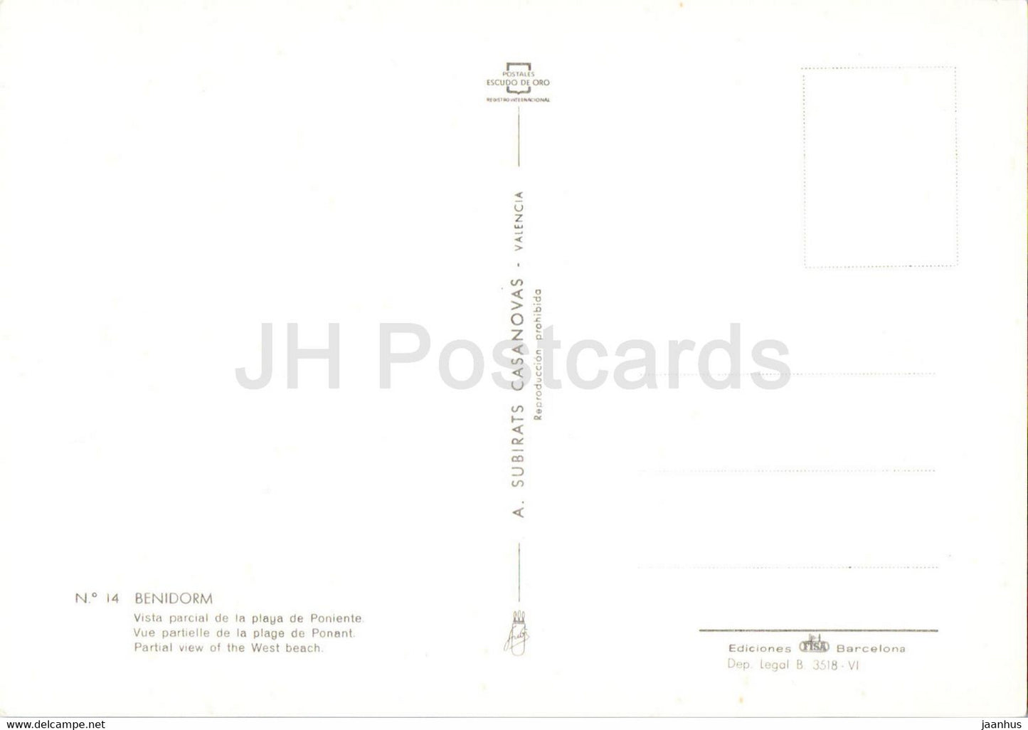 Benidorm - Vista Parcial de la playa de Poniente - vue - plage ouest - affiche - 14 - Espagne - inutilisé