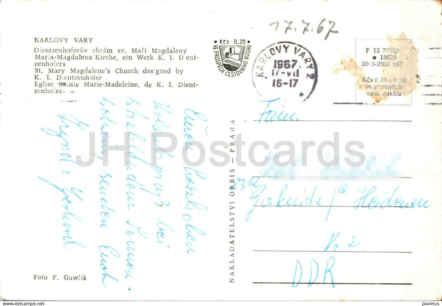 Karlovy Vary - Église Sainte-Marie-Madeleine - 1967 - République tchèque - Tchécoslovaquie - d'occasion