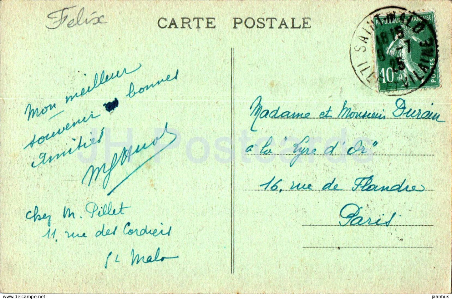 Saint Malo - Avant Port - Le Quai St Louis - Outer Port - boat - ship - 192 - old postcard - 1925 - France - used