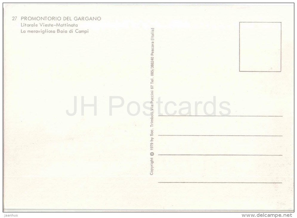 La Meravigliosa , Littorale Vieste-Matinata - Promontoria del Gargano - Puglia - 27 - Italia - Italy - unused - JH Postcards