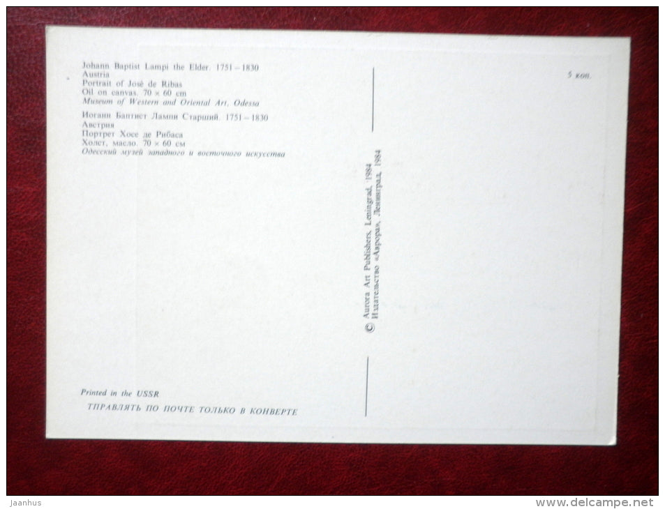 painting by Johann Baptist Lampi the Elder , Portrait of Jose de Ribas - austrian art - unused - JH Postcards