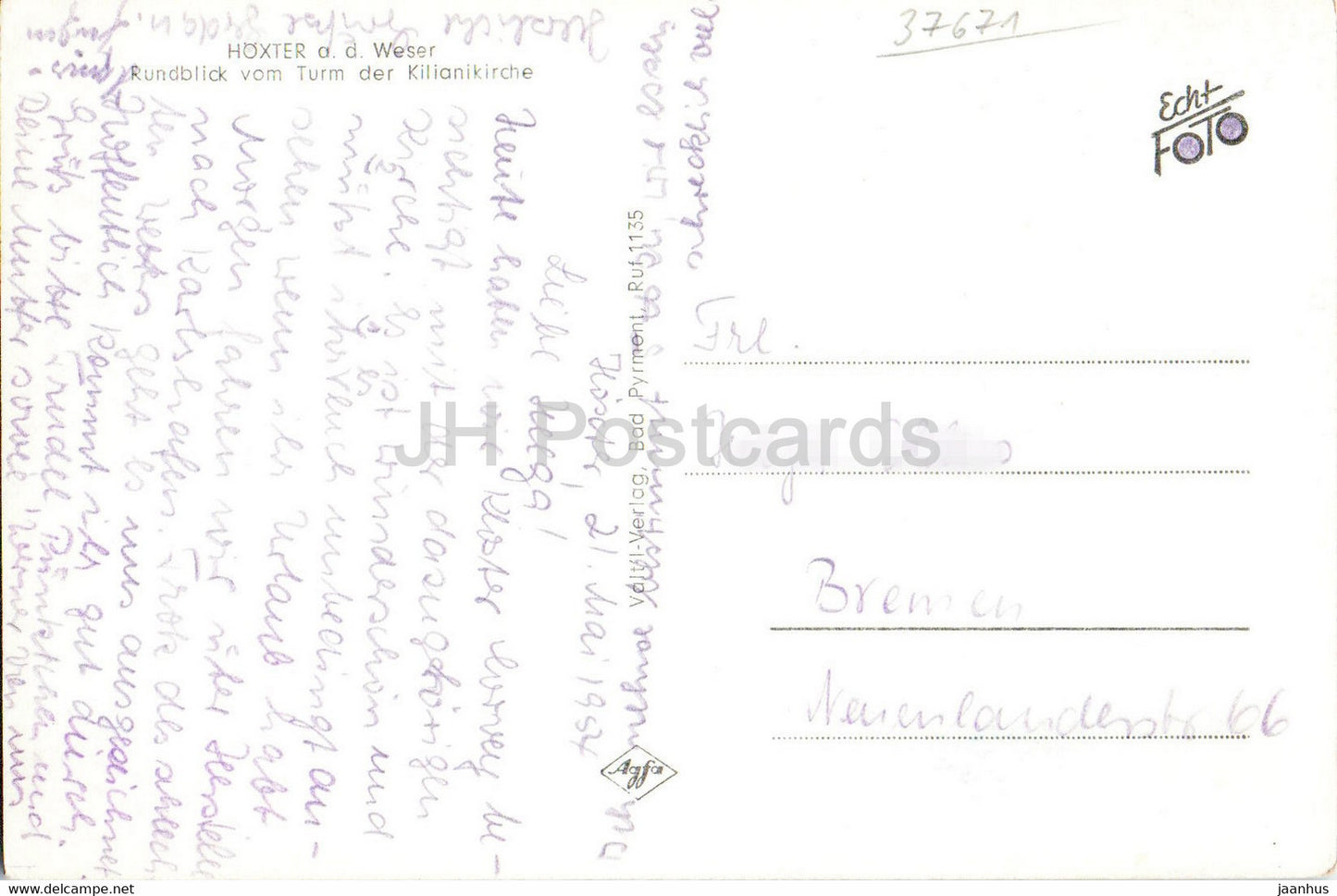 Gruss aus Hoxter ad Weser - Rundblick vom Turm der Kiliankirche - carte postale ancienne - 1954 - Allemagne - utilisé