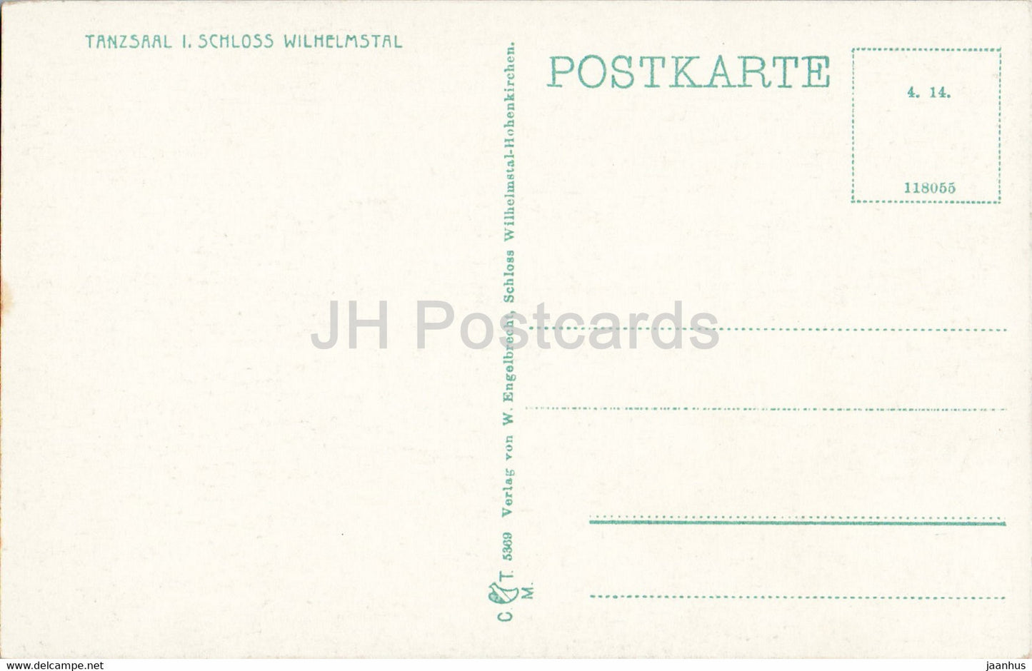 Tanzsaal i Schloss Wilhelmstal - château - carte postale ancienne - Allemagne - inutilisé