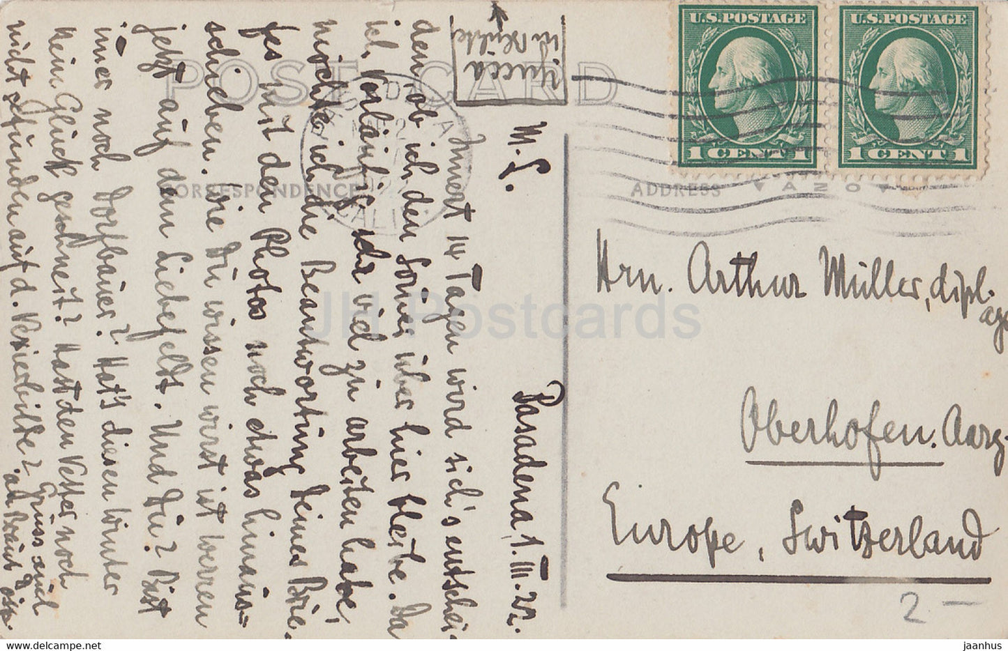 Plants - Pasadena - California - old postcard - 1922 - United States - USA - used