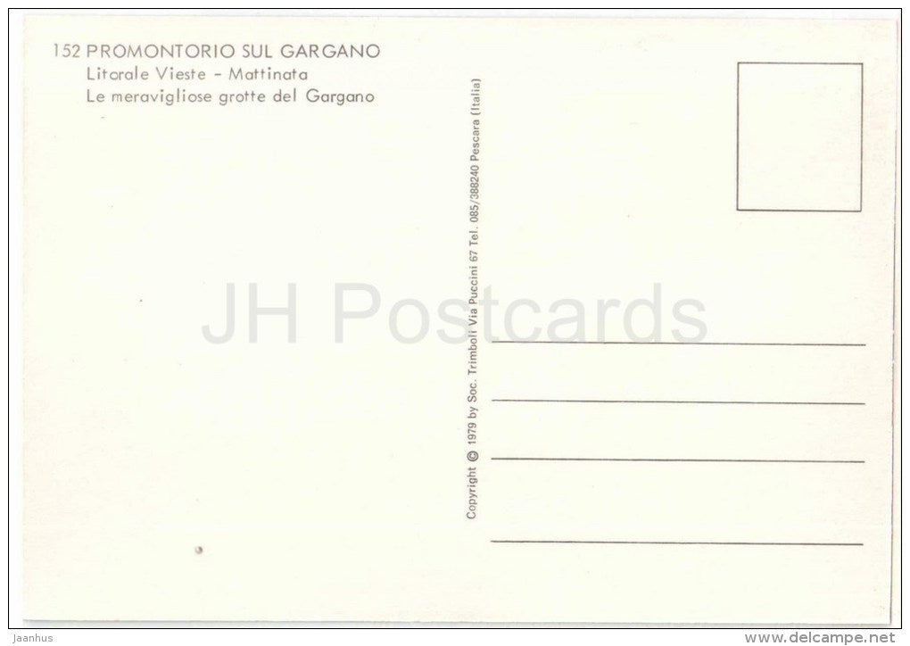 Grotte del Gargano , Littorale Vieste-Matinata - Promontoria sul Gargano - Puglia - 152 - Italia - Italy - unused - JH Postcards