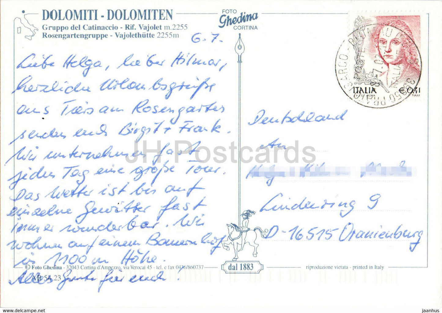 Dolomiti - Gruppo del Catinaccio - Rif Vajolet - Vajolet Hutte - Rosengartengruppe - 2002 - Italy - used