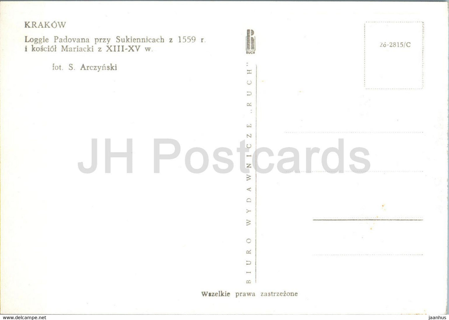Krakow - Loggie Padovana przy Sukiennicach i kosciol Mariacki - Padovan loggias - Poland - unused