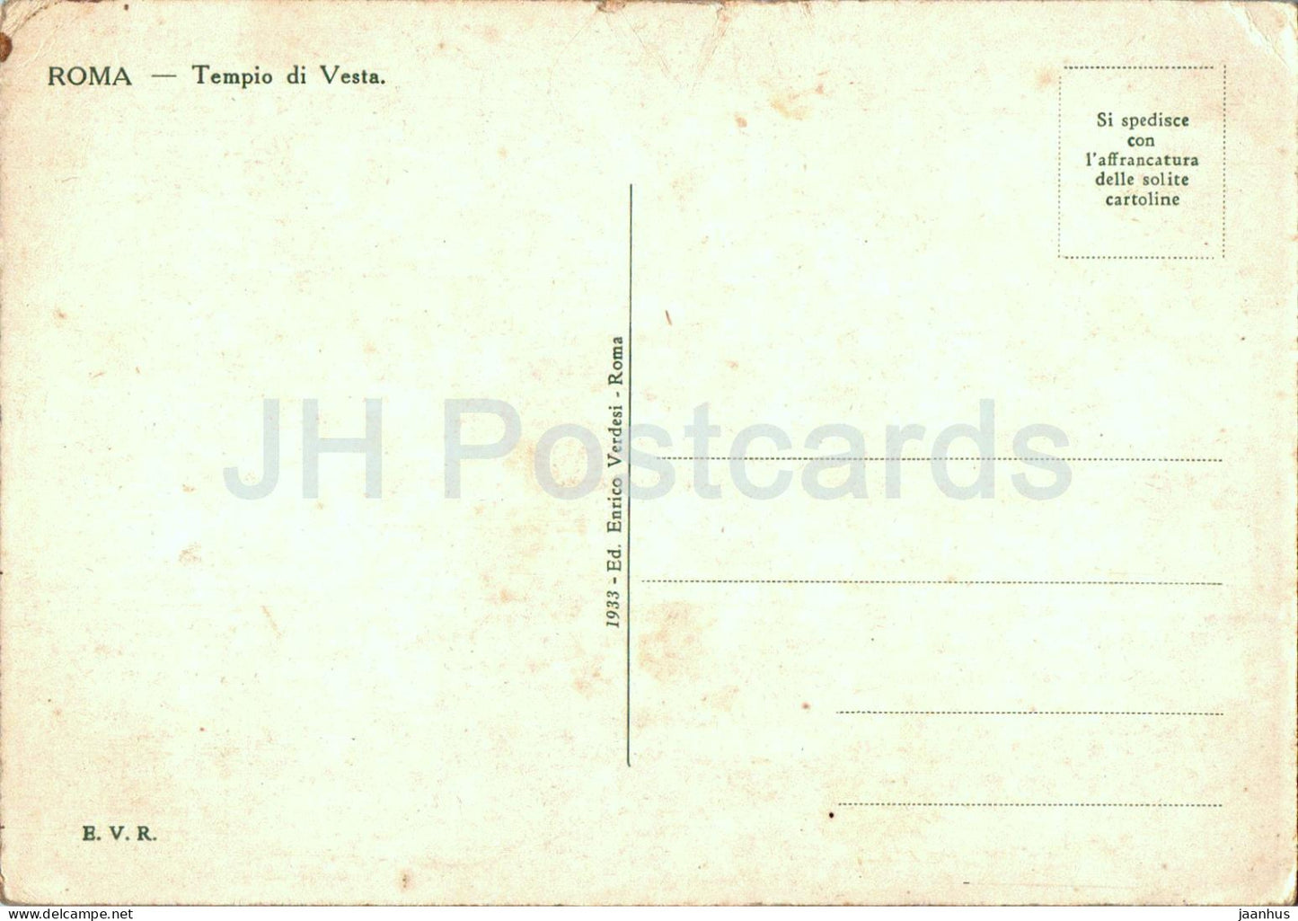 Roma - Rome - Tempio di Vesta - Temple of Vesta - ancient world - old postcard - 1933 - Italy - unused