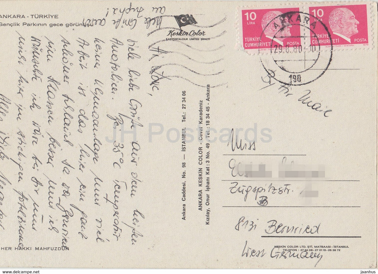 Ankara - Vue nocturne du parc Genclik - 1980 - Turquie - occasion