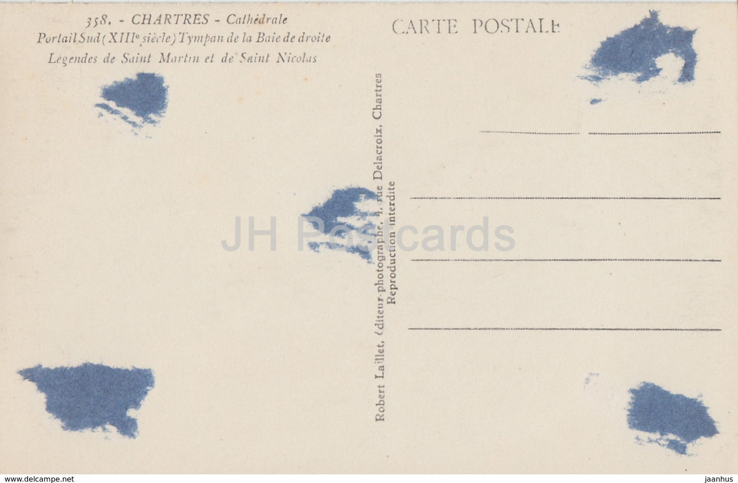 Chartres - Kathedrale - Portail Sud - Tympan de la Baie de droite - 358 - Kathedrale - alte Postkarte - Frankreich - unbenutzt