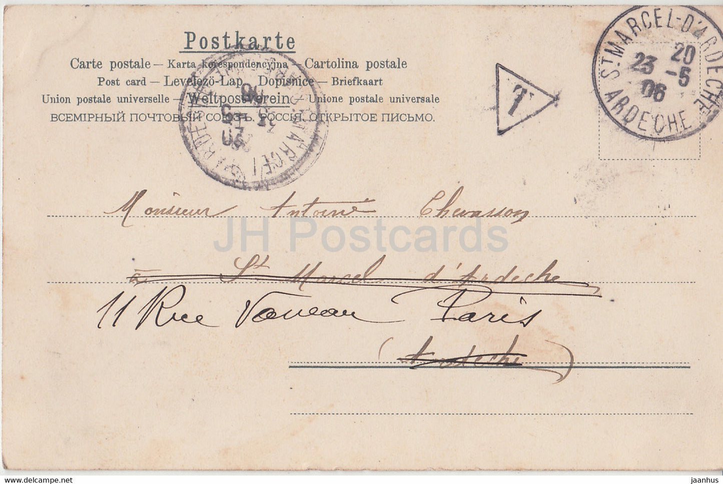 Blumen in einer Vase – Rosen – A & MB Nr. 417 – Illustration – alte Postkarte – 1906 – Frankreich – gebraucht