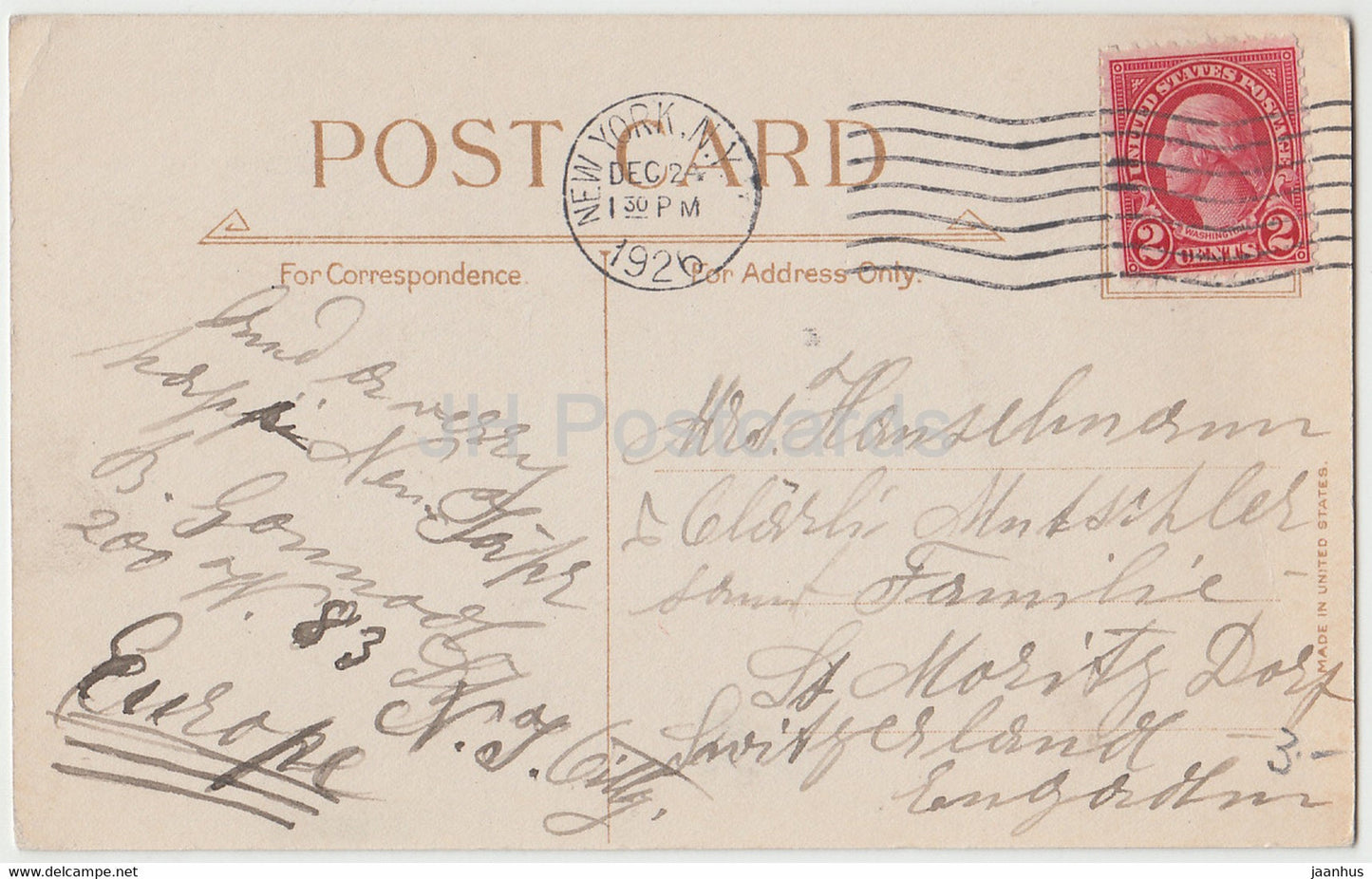 Christmas Greeting Card - A Merry Christmas - winter - house - JP NY - old postcard - 1926 - USA - used