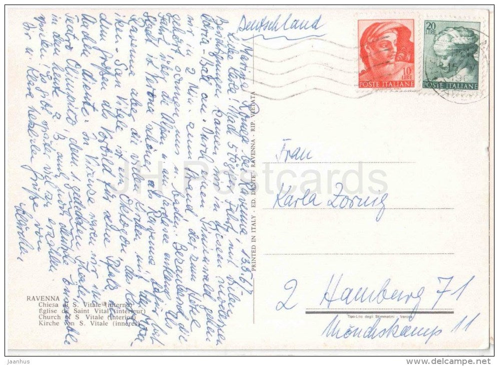 Chiesa di S. Vitale (interno) - church - Ravenna - Emilia-Romagna - Italia - Italy - sent from Italy to Germany 1967 - JH Postcards